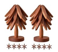 2026 New Natural Wood Tree Trivet Set, Wooden Trivets for Hot Dishes, 4 Wooden Trivets & 1 Stand Like a Christmas Tree for Pot, Bowl, Teapot, Hot Pot Set, Non-Slip Design (Drak Brown * 2)