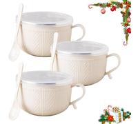 2026 New Set of (3) 25-Oz Mug Meals W/Lid-Its, 3 PCS 25 Oz Mug Meals with Lids, Round Holiday Meal Mugs for Coffee, Soups, Stews, Ideal Gift Sets (Beige)