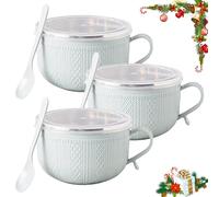 2026 New Set of (3) 25-Oz Mug Meals W/Lid-Its, 3 PCS 25 Oz Mug Meals with Lids, Round Holiday Meal Mugs for Coffee, Soups, Stews, Ideal Gift Sets (Blue)