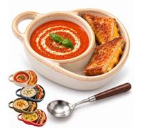 2026 New Soup and Sandwich Bowl, Soup Bowl with Side Compartment (White) | Ceramic Soup Bowls with Bread Holder, Soup and Salad Bowl Combo, Divided Plate for Breakfast Cookies Bread Salad Fruits
