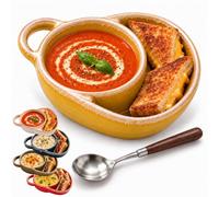 2026 New Soup and Sandwich Bowl, Soup Bowl with Side Compartment (Yellow) | Ceramic Soup Bowls with Bread Holder, Soup and Salad Bowl Combo, Divided Plate for Breakfast Cookies Bread Salad Fruits