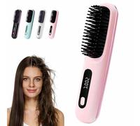 2026 New Styling Brush for Short Hair,Portable Straightener Brush,3 Heat Settings with LED Display,Rechargeable Cordless Smoothing Comb for Travel and Daily Use,Frizz-Free Styling(Pink)