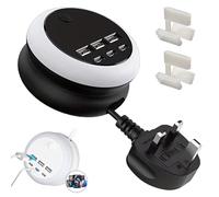 2026 New Ultimate 7-in-1 Retractable USB Charging Station with 8-Color Mood Lighting, 1.2M Rotatable Retractable Power Cord, 3USB+3Type-C Plug Extension Hidden Wide Compatibility (Black)