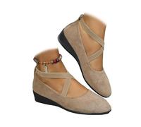 2026 New Women's Comfy Elastic Crisscross Strap Wedge Slip-On Shoes Comfortable Fashion Elastic Ankle Straps Pointed Toe Ballet Wedge Dress Shoes (1PCS/B,37)