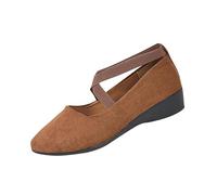 2026 New Women's Comfy Elastic Crisscross Strap Wedge Slip-On Shoes Comfortable Fashion Elastic Ankle Straps Pointed Toe Ballet Wedge Dress Shoes (1PCS/C,37)