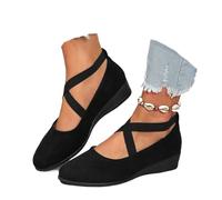 2026 New Women's Comfy Elastic Crisscross Strap Wedge Slip-On Shoes Comfortable Fashion Elastic Ankle Straps Pointed Toe Ballet Wedge Dress Shoes (1PCS/A,39)