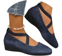 2026 New Womens Pointed Toe Ballet Wedge Dress Shoes Round Toe Comfy Pump, Women's Comfy Elastic Crisscross Strap Wedge Slip-On Shoes (Blue,39)