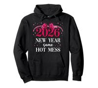 2026 New Year Same Hot Mess Mom Pink Bow Happy New Year 2026 Felpa con Cappuccio