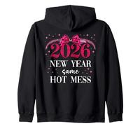 2026 New Year Same Hot Mess Mom Pink Bow Happy New Year 2026 Felpa con Cappuccio