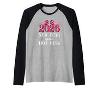 2026 New Year Same Hot Mess Mom Pink Bow Happy New Year 2026 Maglia con Maniche Raglan