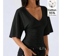 2026 Nuovi Arrivi Camicia Casual Semplice da Donna in Cotone al 95%, Maniche a Campana, Adatta per Pendolarismo/Natale/Capodanno/Ringraziamento/Cerimonia di Laurea e Altre Occasioni, Elegante e alla M
