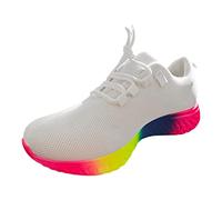 2026 Nuovi Arrivi Sneaker Da Donna 20 Primavera Europeo Americano Grande Arcobaleno Basso Elastico Singola Scarpa Donne Casual Spessa Suola Pizzo Up Scarpe Sportive a Maglia, bianco, 42 EU