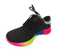 2026 Nuovi Arrivi Sneaker Da Donna 20 Primavera Europeo Americano Grande Arcobaleno Basso Elastico Singola Scarpa Donne Casual Spessa Suola Pizzo Up Scarpe Sportive a Maglia, Nero , 40 EU