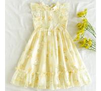 2026 Nuovo abito floreale a maniche corte con stampa a rose per ragazze, con zip sul retro, versatile e carino, abito da principessa dolce adatto per uso quotidiano 6Y,7Y,4Y,5YPiantePoliestere