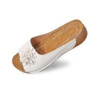 2026 Nuovo arrivato Scarpa Elegante Ciabatte da donna con punta aperta Tacco a zeppa, Top in pelle Motivo floreale sono scarpe comode con temperamento, bianco, 42 EU