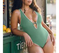 2026 Nuovo Costume da Bagno Intero Arancione con Texture, Conchiglia e Bordo a Contrasto, Adatto per l'Abbigliamento da Spiaggia Estivo, Può Essere Indossato Anche come Bikini Intero da Donna, Costume
