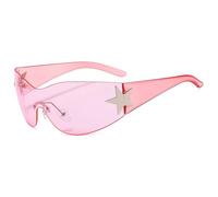 2026 Occhiali da sole senza montatura Uomini Per Le Donne Moda Avvolgere Occhiali A Forma di Stella Un Pezzo Sport All'aperto Shades Eyewear, Rosa trasparente, Taglia unica