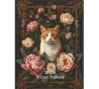2026 Orange & White Cat Planner | Weekly and Monthly Floral Organizer | Large 8.5x11" Schedule Book with 110 Cat-Themed Pages