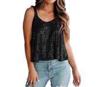 2026 paillettes T Shirt per le donne top donna paillettes cinturino top senza maniche moda brillante canotta club canotta abiti per feste, Nero , XXL