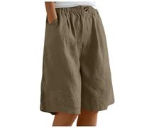 2026 Pantaloncini elastici in tinta unita da donna con bottoni, pantaloncini corti con taschino, pantaloncini corti casual, pantaloncini a gamba larga pantaloncini da uomo, caffè, S