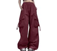 2026 - Pantaloni cargo da donna Relaxed Fit Baggy Clothes Black Pants High Waist Zipper Slim Drawstring Waist with Pockets Loose Plus Size Pantaloni da donna 720, Vino, M