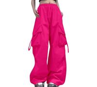 2026 - Pantaloni cargo da donna Relaxed Fit Baggy Clothes Black Pants High Waist Zipper Slim Drawstring Waist with Pockets Loose Plus Size Pantaloni da donna 720, rosa intenso, XL