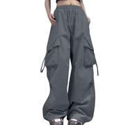 2026 - Pantaloni cargo da donna Relaxed Fit Baggy Clothes Black Pants High Waist Zipper Slim Drawstring Waist with Pockets Loose Plus Size Pantaloni da donna 720, grigio scuro, 4XL