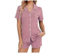 2026, pantaloni da donna e da donna, set pigiama a maniche corte, da notte con bottone, da notte, Colore: rosa., XXL