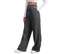 2026 - Pantaloni da jogging da donna con fodera in pile, larghi, dritti, pantaloni da jogging, jogging, allenamento, vita alta, pantaloni da yoga con tasche, modello Easy da donna, grigio scuro, M