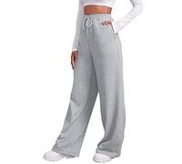2026 - Pantaloni da jogging da donna con fodera in pile, larghi, dritti, pantaloni da jogging, jogging, allenamento, vita alta, pantaloni da yoga con tasche, modello Easy da donna, argento, M