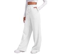 2026 - Pantaloni da jogging da donna con fodera in pile, larghi, dritti, pantaloni da jogging, jogging, allenamento, vita alta, pantaloni da yoga con tasche, modello Easy da donna, bianco, M