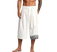 2026 - Pantaloni estivi in lino giapponese stile retrò da uomo, pantaloni dritti a gamba larga Pantaloni da jogging da uomo S, bianco, L