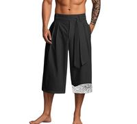 2026 - Pantaloni estivi in lino giapponese stile retrò da uomo, pantaloni dritti a gamba larga Pantaloni da jogging da uomo S, Nero , 4XL