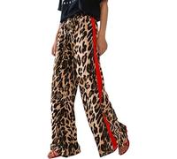 2026 - Pantaloni estivi sottili per il tempo libero da donna, con coulisse, motivo leopardato, strisce laterali, gamba dritta, gamba larga, pantaloni larghi da donna per mountain bike, marrone, XL