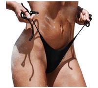 2026 - Parte inferiore del bikini brasiliano da donna, con lacci, vita bassa, costumi da bagno, slip, moda da spiaggia, bikini brasiliano, perizoma legato lateralmente, canotta corta da uomo, Nero , L