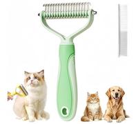 2026 Pet Tool Grooming, Dematting Comb for Dogs and Cats, Double Sided Undercoat Rake Pet Brush with 17 Teeth, Deshedding Dog Brush Removes Tangles Knots and Loose Fur (Green)