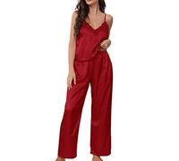 2026 pigiama da donna pigiama in pizzo pigiama per donne in pizzo camicia da notte set lingerie raso lingerie camicia da notte slip pigiama set pigiama set pigiameria, Colore: rosso, S
