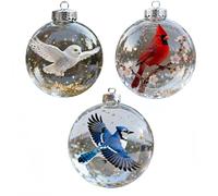 2026 Playful Animals Ball-Decoration, Clear Bird Figurine Balls for Xmas Tree, Cardinal Bird Christmas Tree Ornament, Acrylic Ball Bird Holiday Ornaments, Clear Holiday Ornaments Home Décor (3Pcs-B)