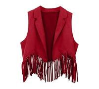 2026 Ragazze Ragazzi Ragazze Western Cowboy Cowgirl Abiti Davanti Aperto Frange Gilet Party Dress Up Nappa Fransen Vita Cappotto Top Costume Camicia Carezze Shirt Ragazze (Rosso, 11-12 Anni)