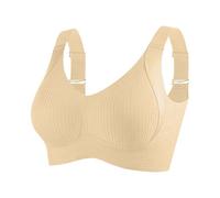 2026 - Reggiseno da donna con fibbia sul davanti, bordo in pizzo, senza movimento ad anello in acciaio, arricciatura senza cuciture, adattamento, yoga, sonno, reggiseno grande e lingerie, beige., 5XL