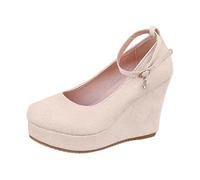 2026 Sandali alla moda con plateau da infilarsi dentro - Comodi tacchi con cinturino per l'estate, look casual, beige., 36 EU