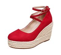 2026 Scarpe da ballo da donna con plateau, scarpe da sposa spesse, con cinturino, tacco alto, eleganti e comode, scarpe da festa con tacco per ottobre, Colore: rosso, 43 EU