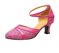 2026 Scarpe da ballo da donna per sala da ballo latino con paillettes eleganti scarpe da compagnia con tacco medio, rosa intenso, 36 EU