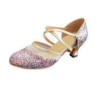 2026 Scarpe da ballo latino lucide con rete, cinturino, punta lucida - tacco basso per un elevato comfort serale, Colore: rosa., 43 EU