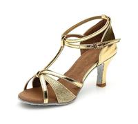 2026 Scarpe da ballo latinoamericane con suola morbida - Tacchi comodi ideali per praticare balli da sala, morbide, gold, 38 EU