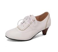 2026 - Scarpe da donna con tacco medio, con lacci, per costume da strega, cosplay, bianco, 37.5 EU