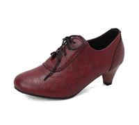 2026 - Scarpe da donna con tacco medio, con lacci, per costume da strega, cosplay, Rosso mattone, 36.5 EU