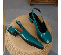 2026 Scarpe da donna verde salvia con punta quadrata e cinturino posteriore, tacco basso e spesso da 3 cm, con un cinturino, stile europeo & americano, scarpe da strada alla moda EUR36,EUR37,EUR38,EUR
