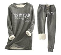 2026 - Set da donna comodo e caldo invernale "YES I'm Cold. ME 24:7" con stampa spessa Slim Fit Mutande (8) Tuta intera da donna elegante, grigio scuro, XXL