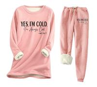 2026 - Set da donna comodo e caldo invernale "YES I'm Cold. ME 24:7" con stampa spessa Slim Fit Mutande (8) Tuta intera da donna elegante, Colore: rosa., S
